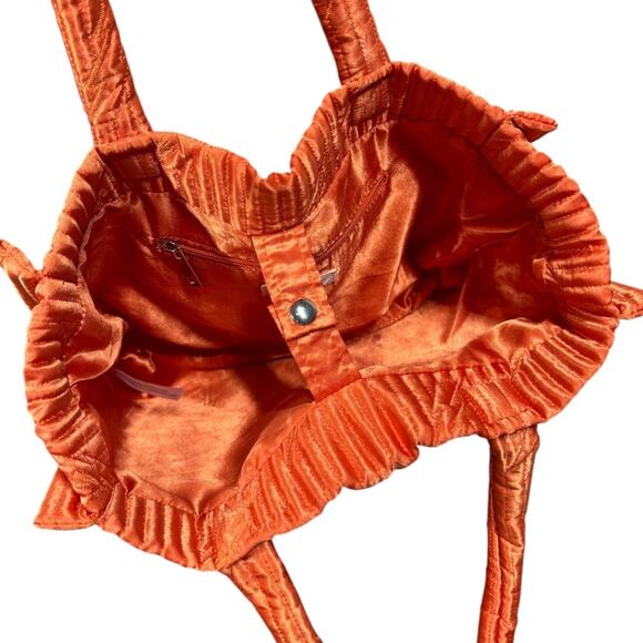Urban Outfitters Orange Quilted Satin Tote Bag Lightning Bolt Graphic Design - Picture 6 of 9